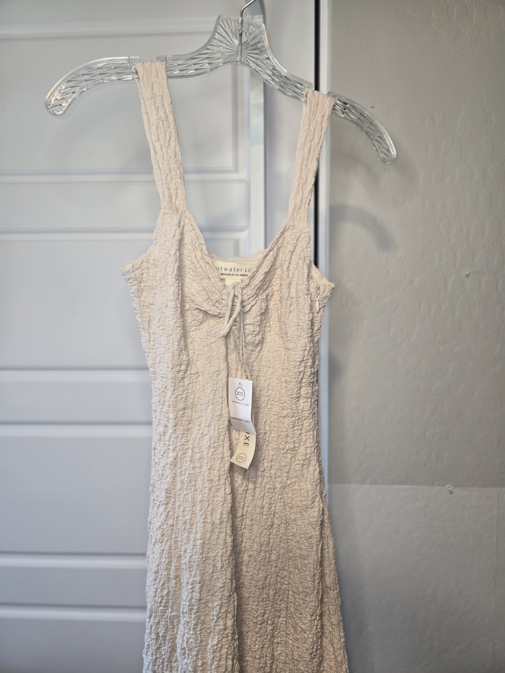 Textured Cream Tank Maxi Dress with Tie Front And Slit